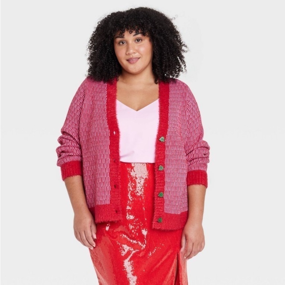 Women's Tree Button Graphic Cardigan -
Red new - Picture 3 of 9